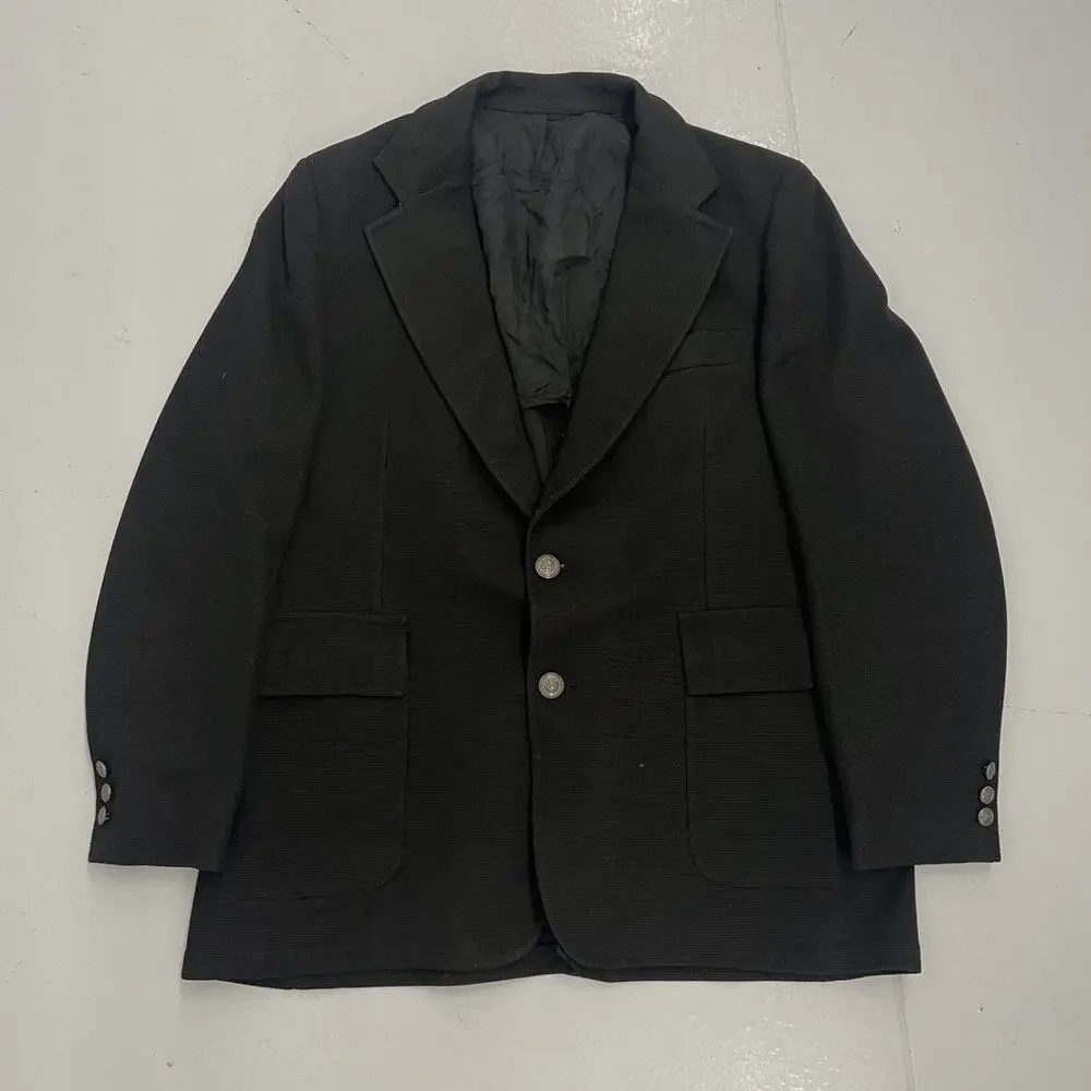 Vintage 50s Black Wool Pattern 2-Button Suit Jacket